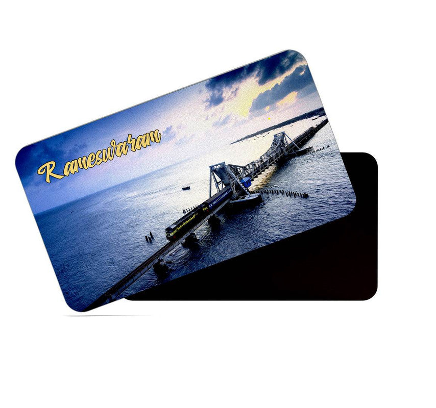 dhcrafts Rectangular Rubber Fridge Magnet / Magnetic Card Multicolor Tamil Nadu Rameswaram D1 Design Pack of 1 (8.6cm x 5.4cm)